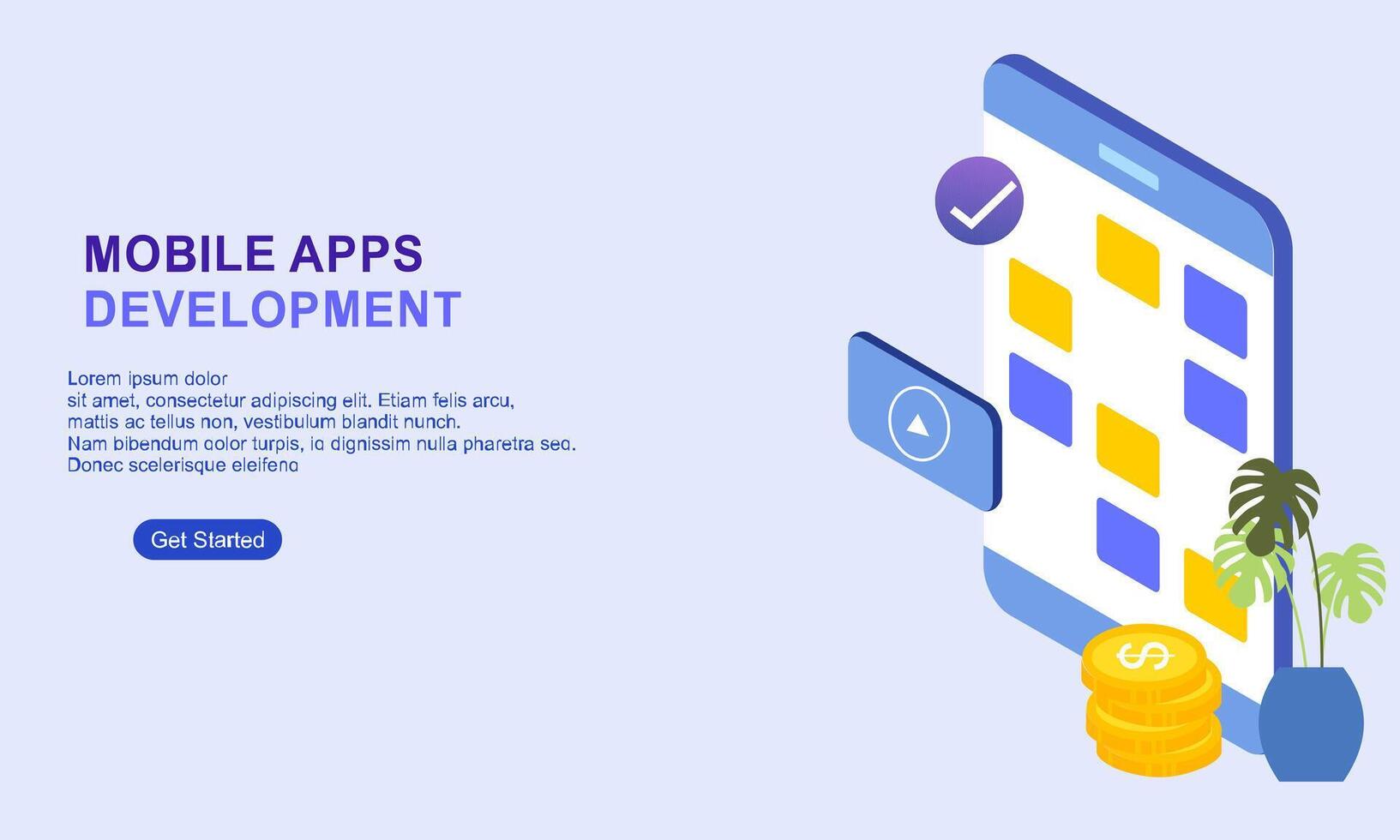 Landing page template for mobile app development vector