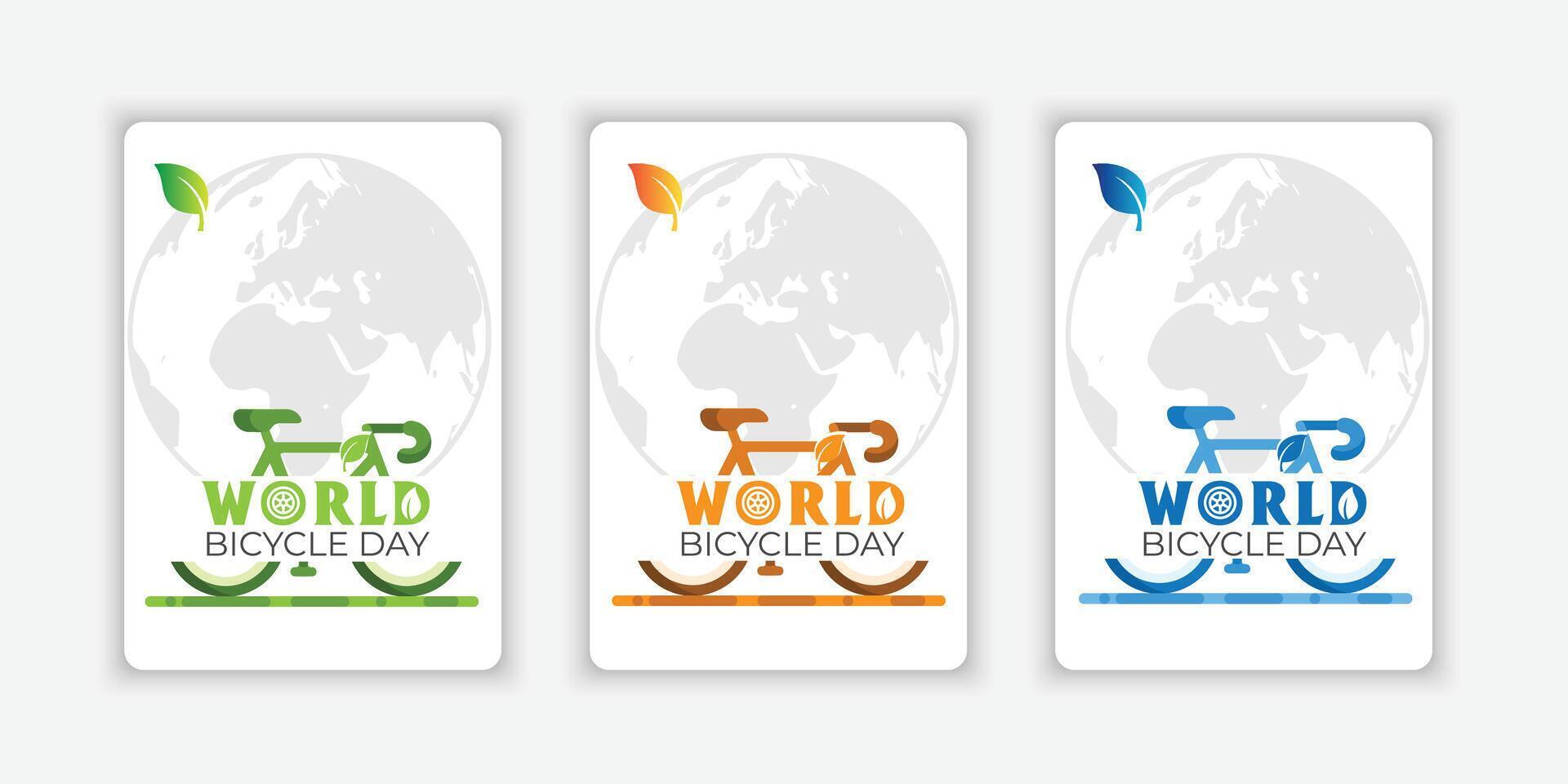 Set World Bicycle Day Poster with colorful silhouette. colorful bicycle icon. Bike silhouette isolated on a green background. Bicycle Day Poster vector