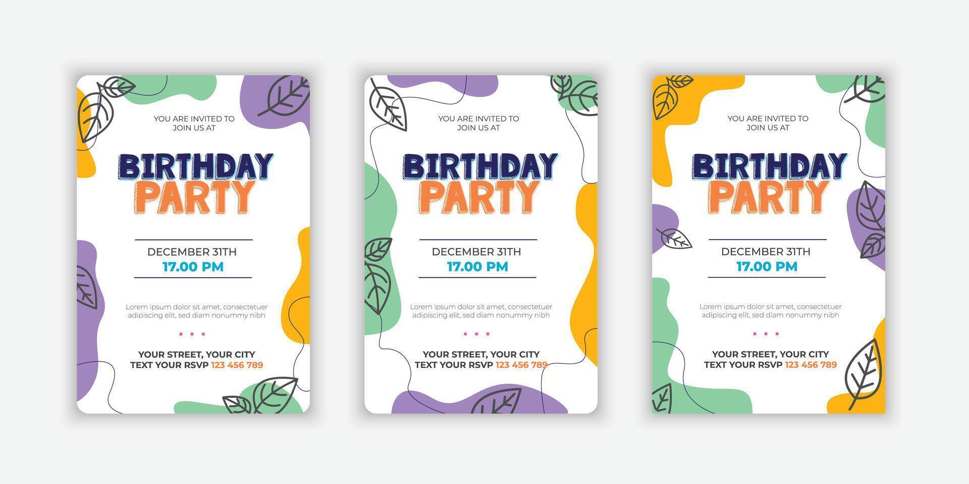 Set Hand drawn abstract shapes birthday invitation template vector