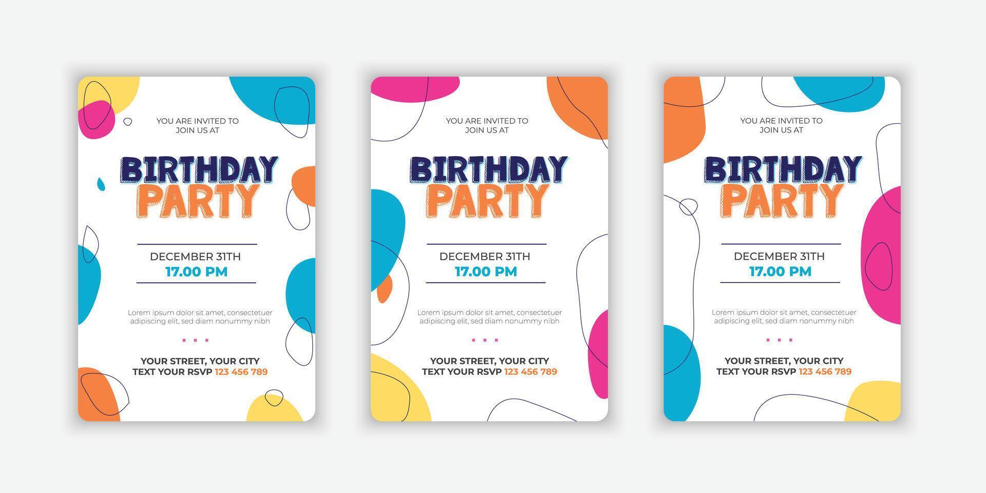 Set Hand drawn abstract shapes birthday invitation template vector