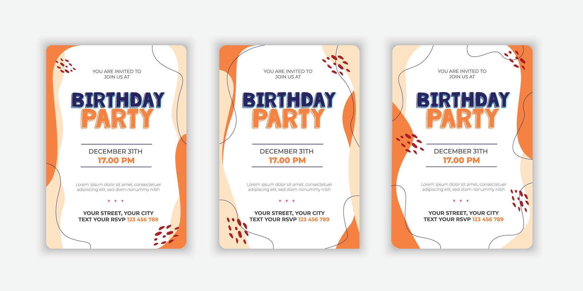 Set Hand drawn abstract shapes birthday invitation template vector