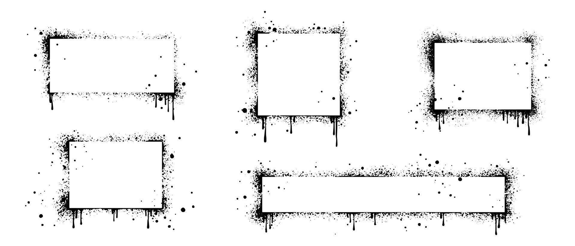 Spray painted graffiti frames for text box in black over white. stencils border. isolated on white background vector