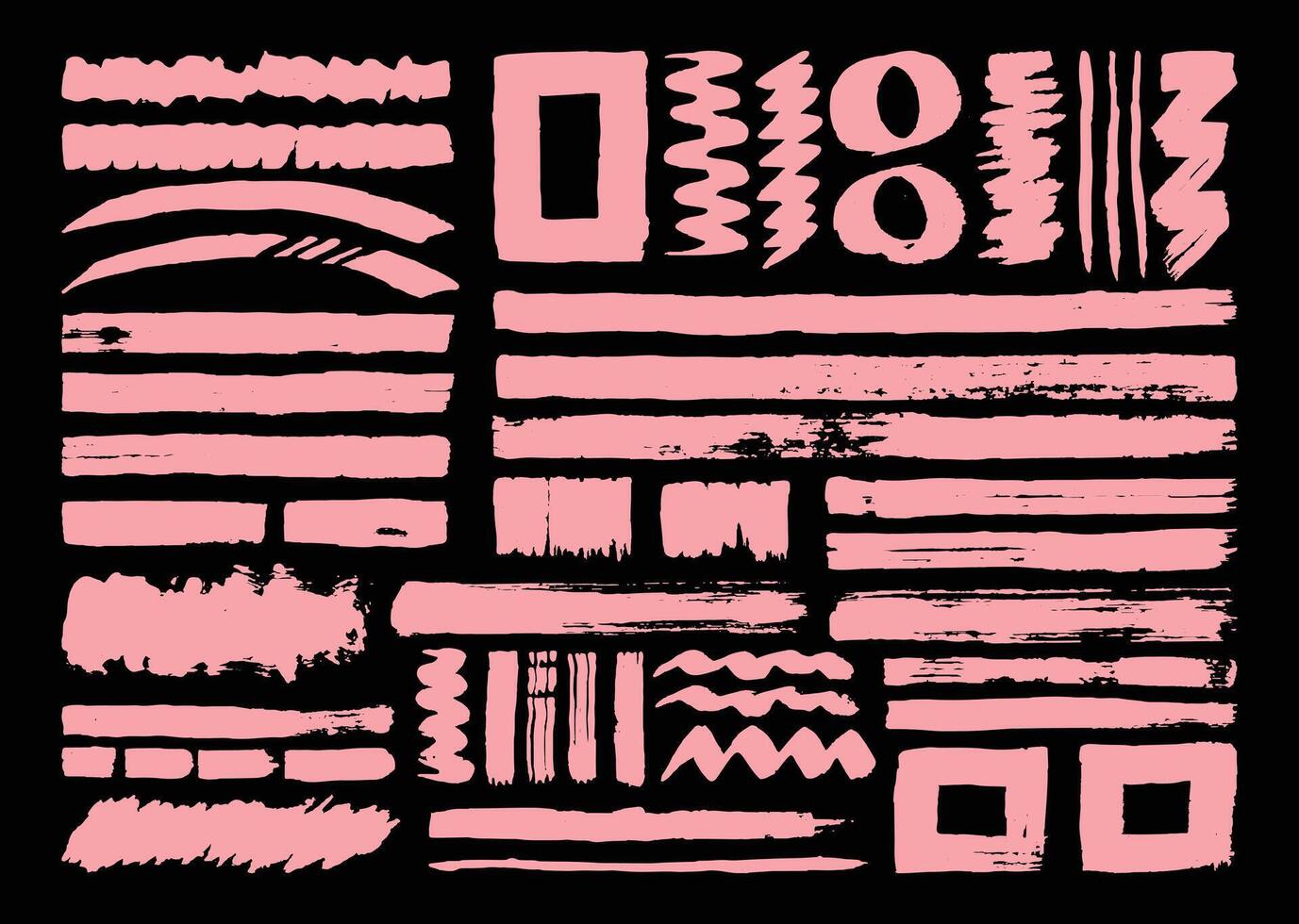 Paint brush strokes element template set. Grunge textured brushes. Abstract rough stroke design bundle. Inkbrushes layout pack. vector