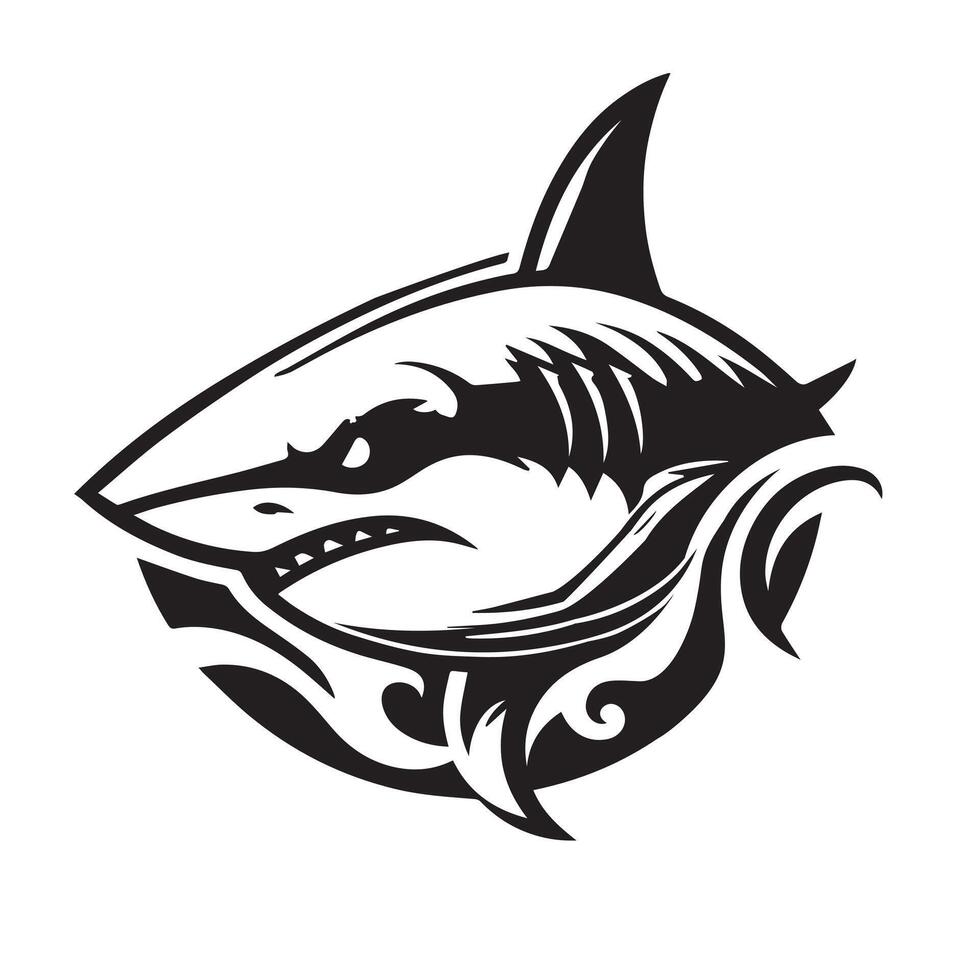 Black and white image of shark vector