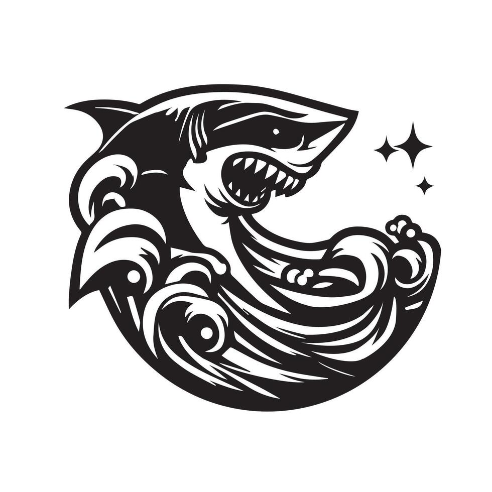 Black and white image of shark vector
