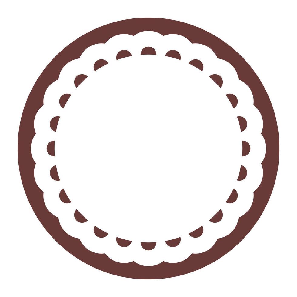 Simple Geometric Dark Brown Circle Frame Border Design Decorated With Bold Scalloped Lace Edge vector