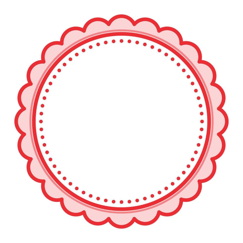 Simple Decorative Scalloped Red Circular Blank Frame Plain Border Design vector