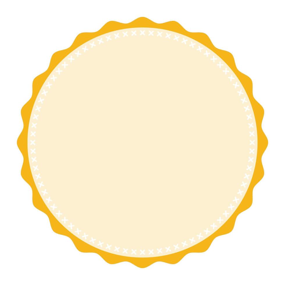 Classic Stitched Edge Round Light Yellow Emblem Blank Sticker Label Plain Background vector