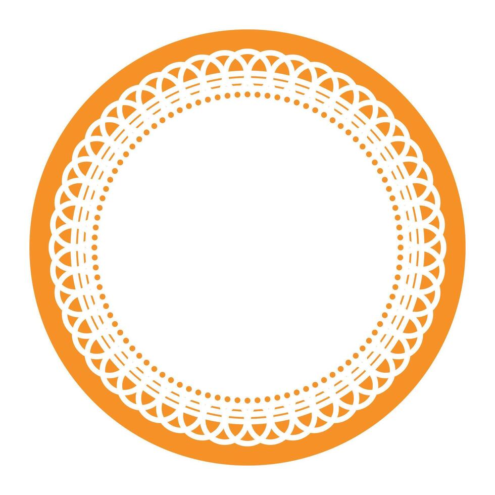 Simple Detailed Light Orange Symmetrical Round Ornamental Lace Circle Blank Frame Border Element vector