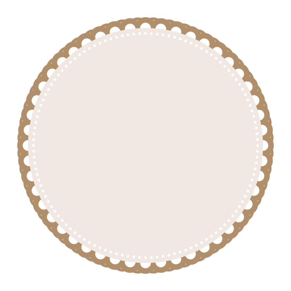 Classic Light Brown Circle Border Frame with Lace Edges Decoration Blank Sticker Label Background vector