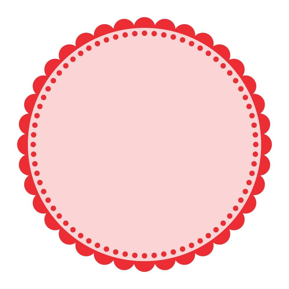 Soft And Simple Red Colored Blank Circular Sticker Label Element Design with Decorative Border Ornaments vector