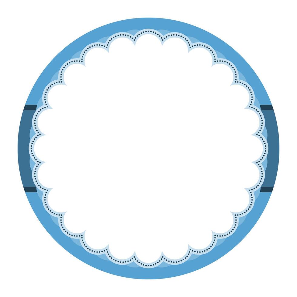 Simple Blue Ornamental Round Sticker Plain Label Blank Background Seal Design vector