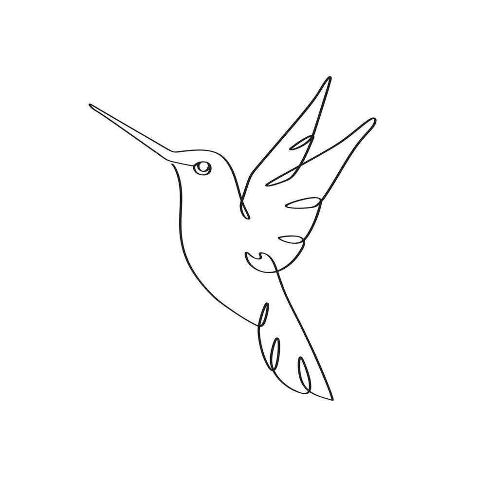 Continuous one line drawing of humming bird, Colibri. Song bird. Abstract flying small bird outline. vector