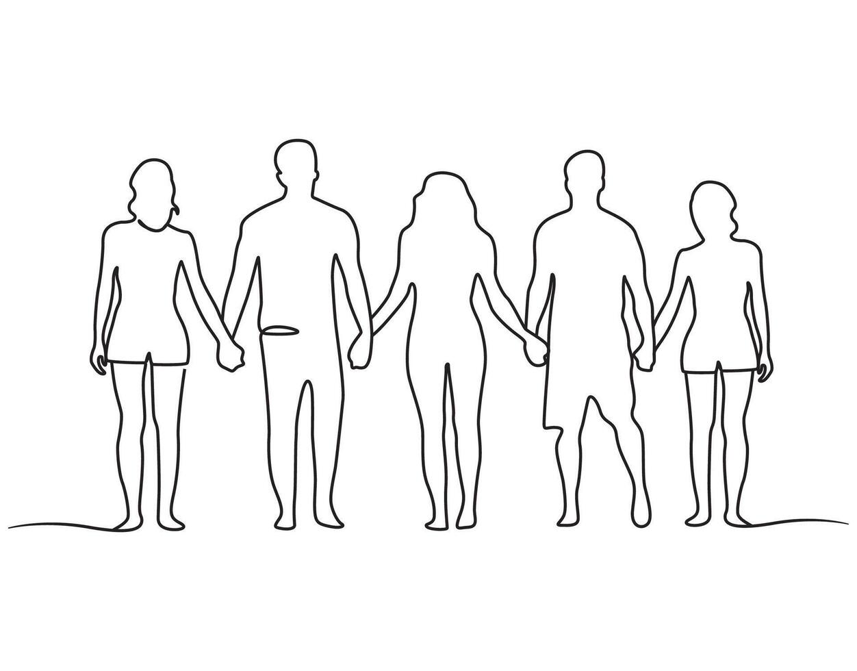 Group of young people line artwork. vector