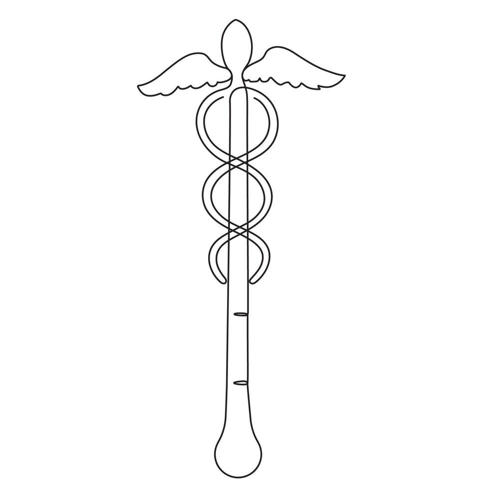 Snake staff symbol continuous line drawing element isolated illustration trendy outline artwork vector