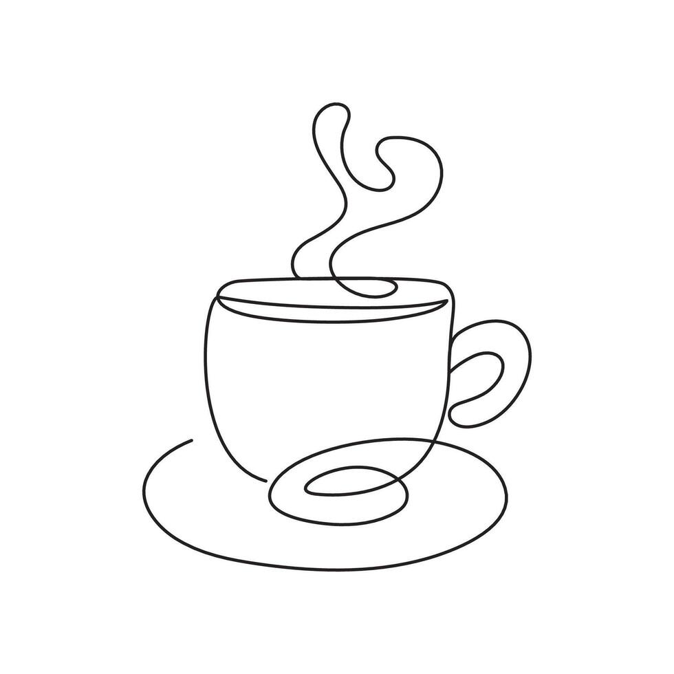 Tea cup continuous line drawing element isolated illustration. vector