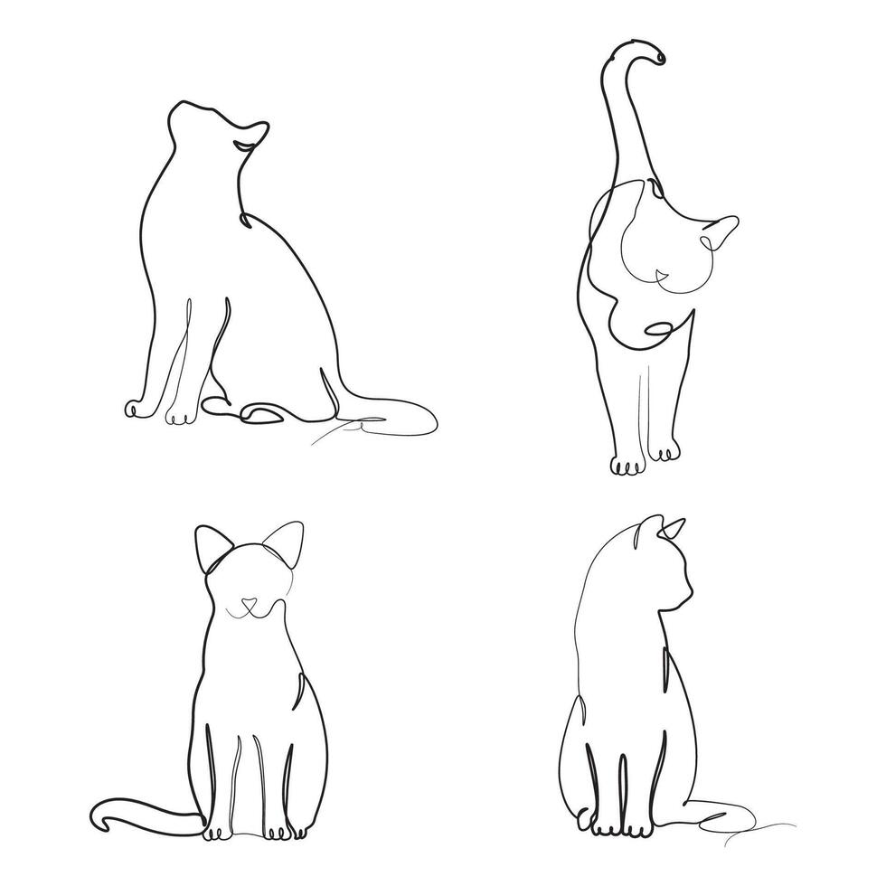 Cat continues line drawing set. Modern pet portrait elegant minimalist artwork. vector