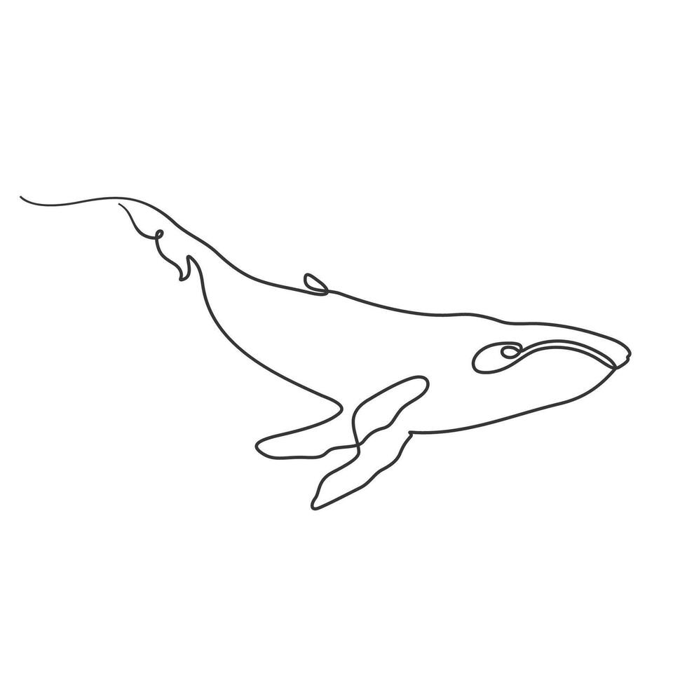 Whale minimalistic Continuous line art one linear artwork drawing style fish art. vector