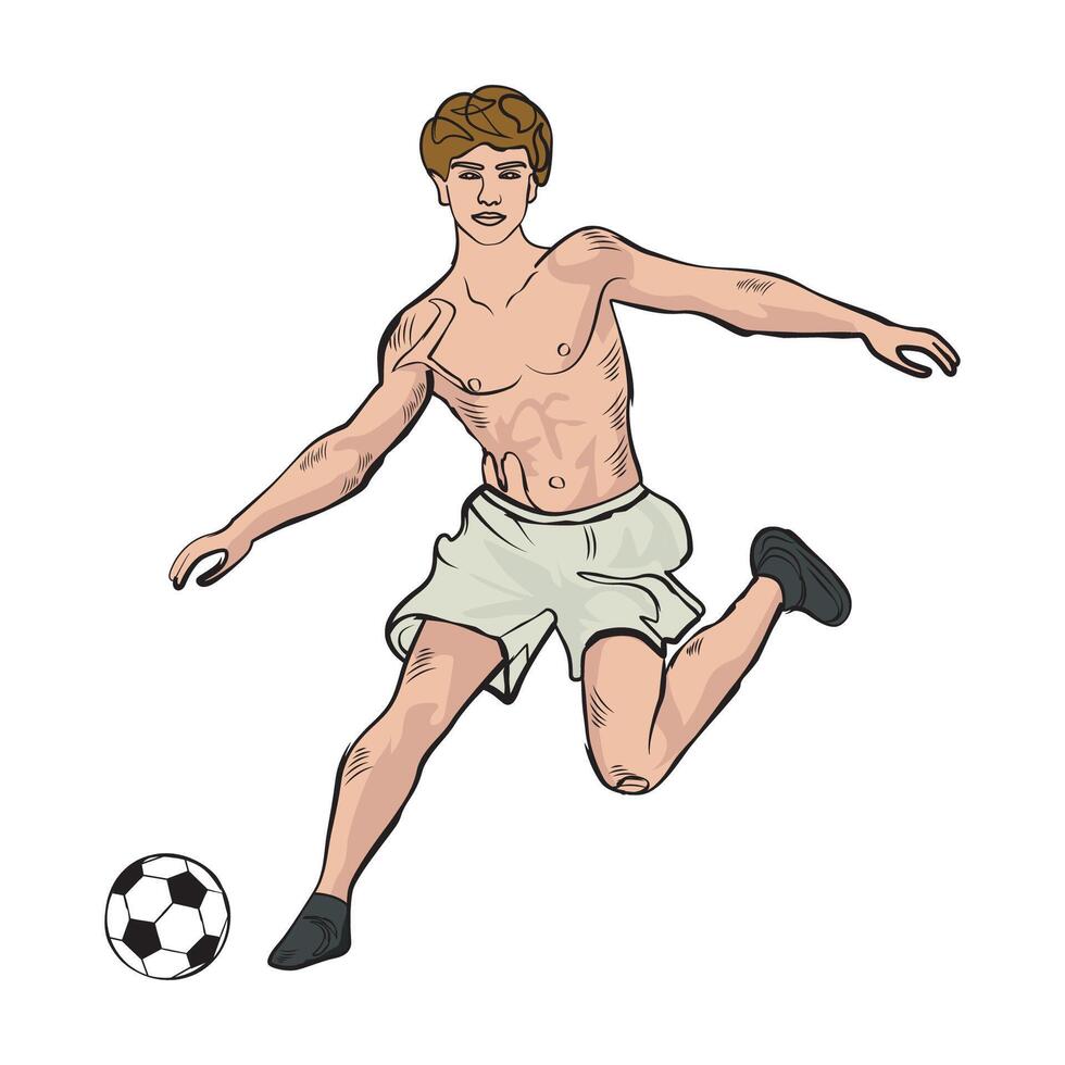 Young soccer player passing football boy playing. vector