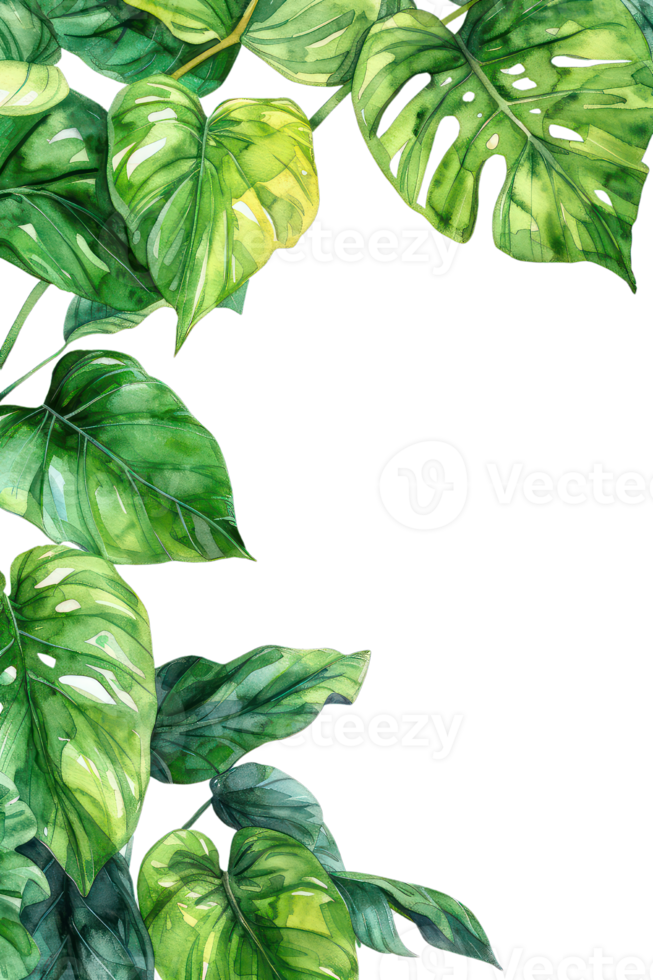 Split-Leaf Philodendron, Watercolor tropical Border, watercolor illustration, png