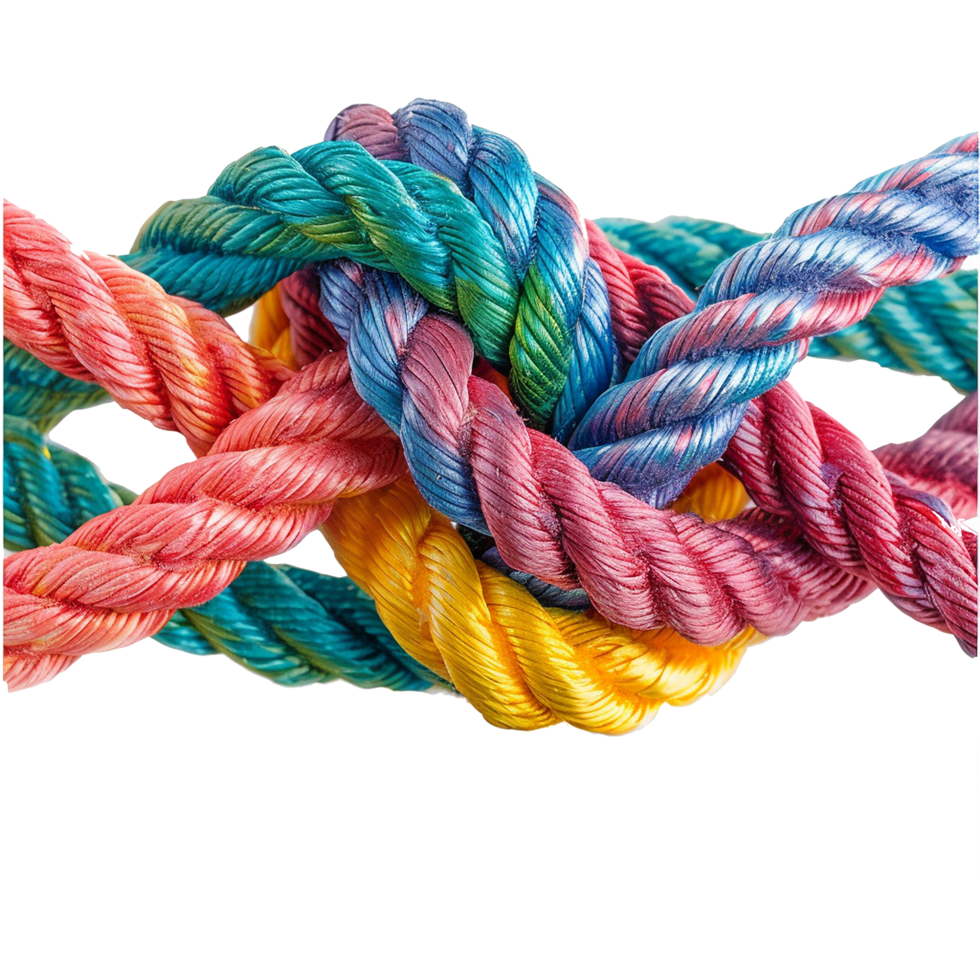 colorful rope with knots partnership isolated on transparent background png