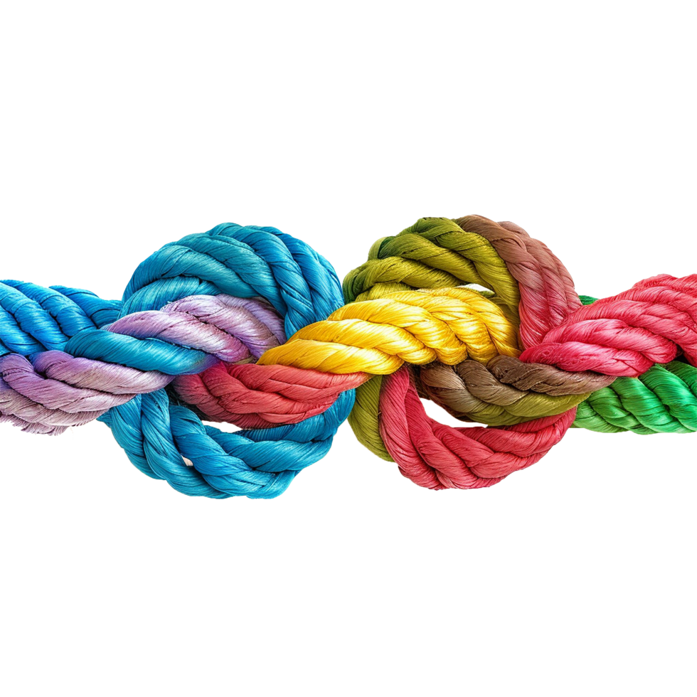 colorful rope with knots partnership isolated on transparent background png