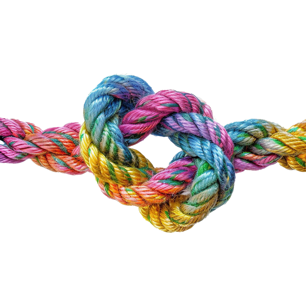 colorful rope with knots partnership isolated on transparent background png