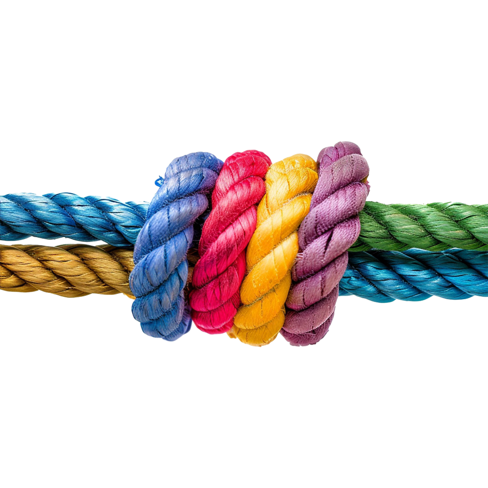 colorful rope with knots partnership isolated on transparent background png