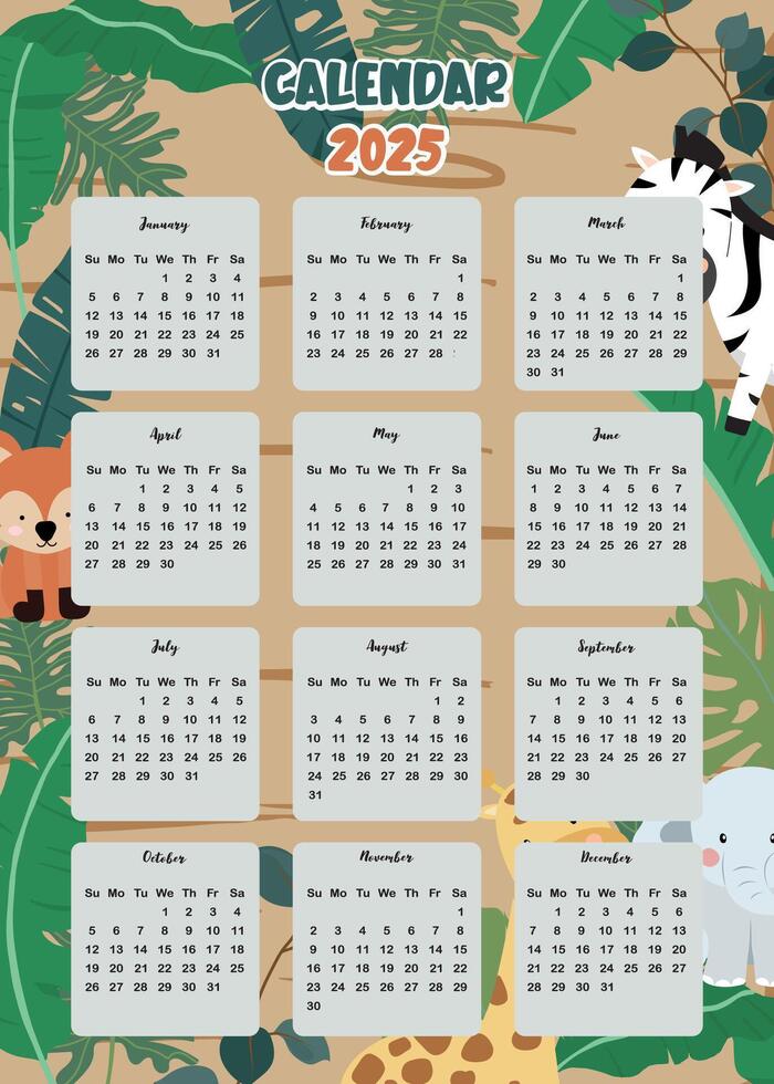 2025 table yearly calendar week start on Sunday with safari that use