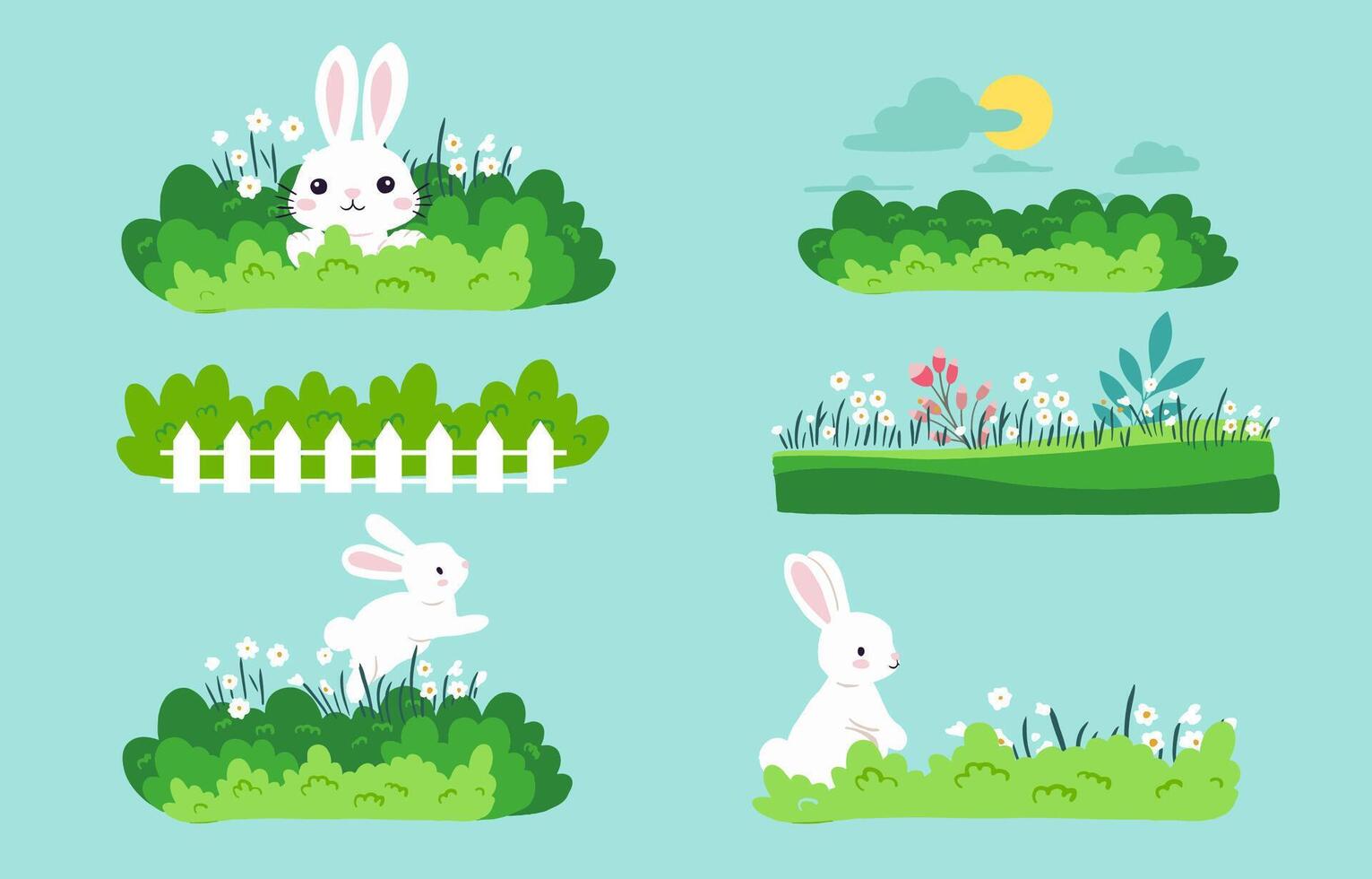 Collection of bush object set with rabbit.Editable illustration for cartoon design vector