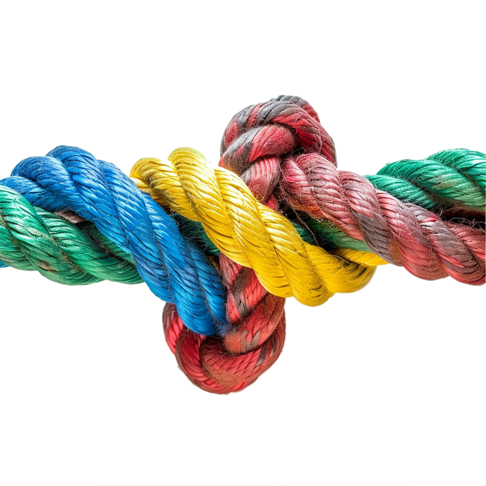 colorful rope with knots partnership isolated on transparent background png