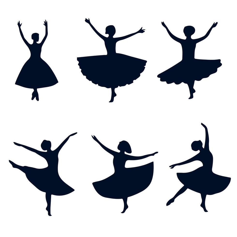 simple silhouette set of dancers, graphic black color outlines only, on white background vector