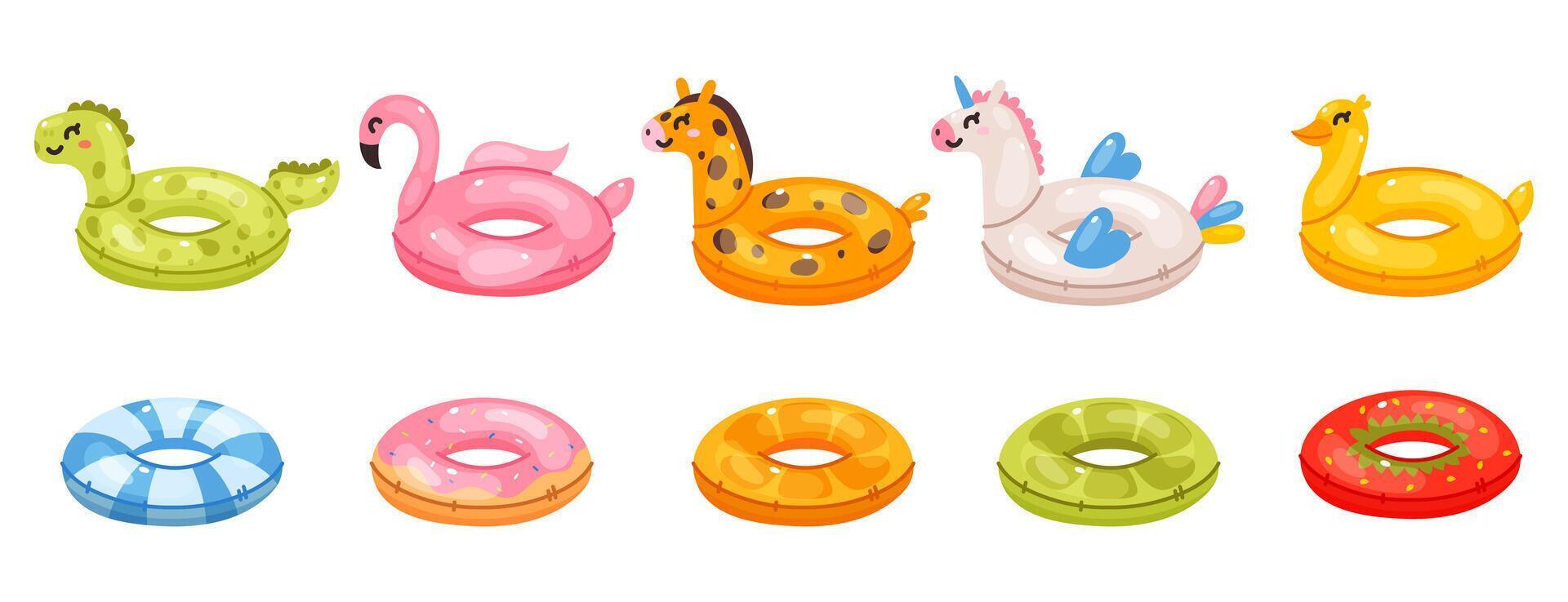 Swimming ring set. Summer pool rubber rings vector