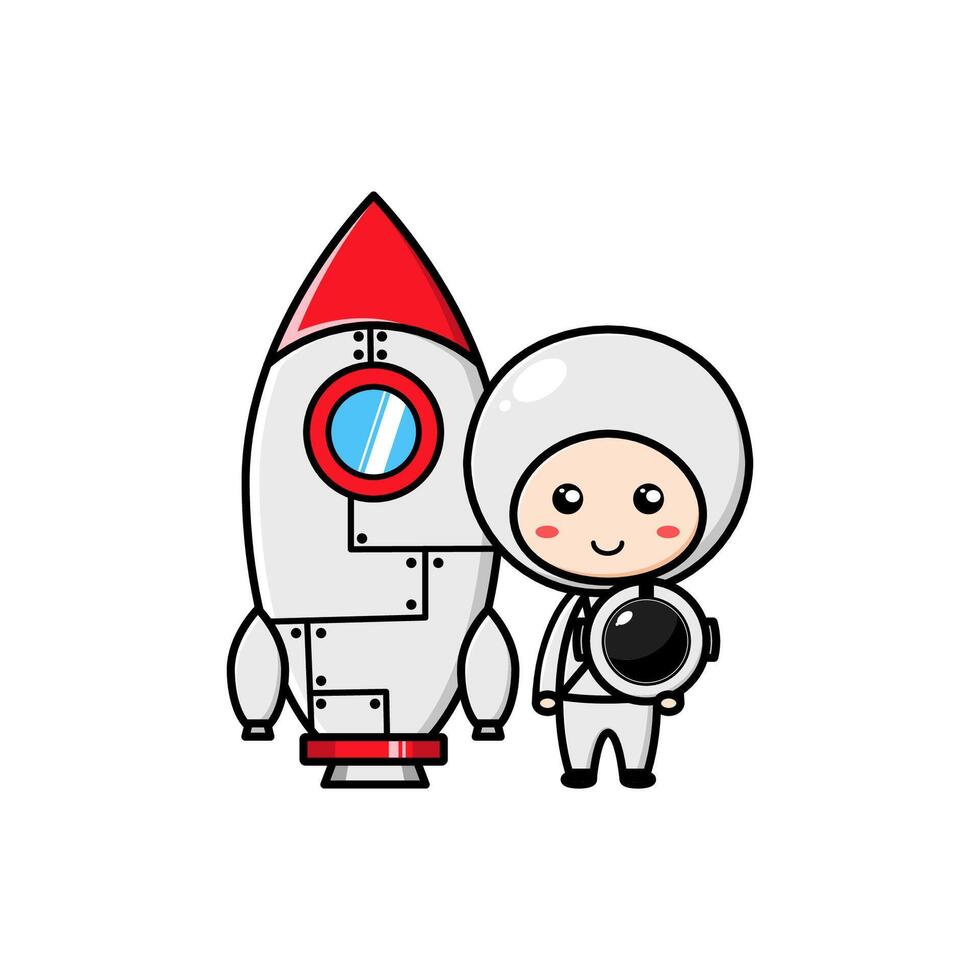 Cute character design of astronaut with rocket vector