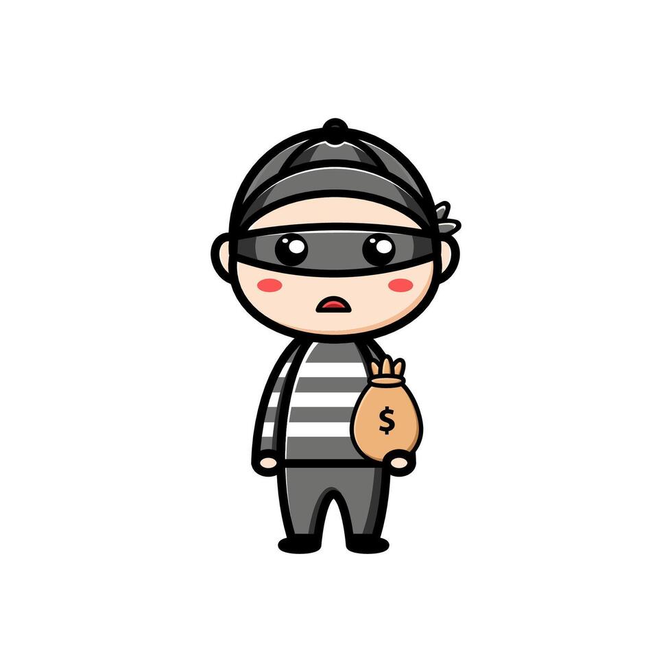 cute thief character on white background vector