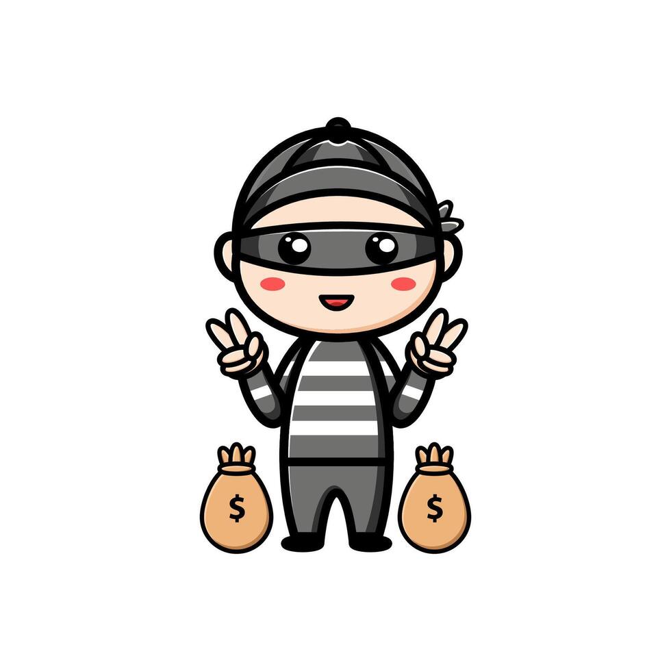 cute thief character on white background vector