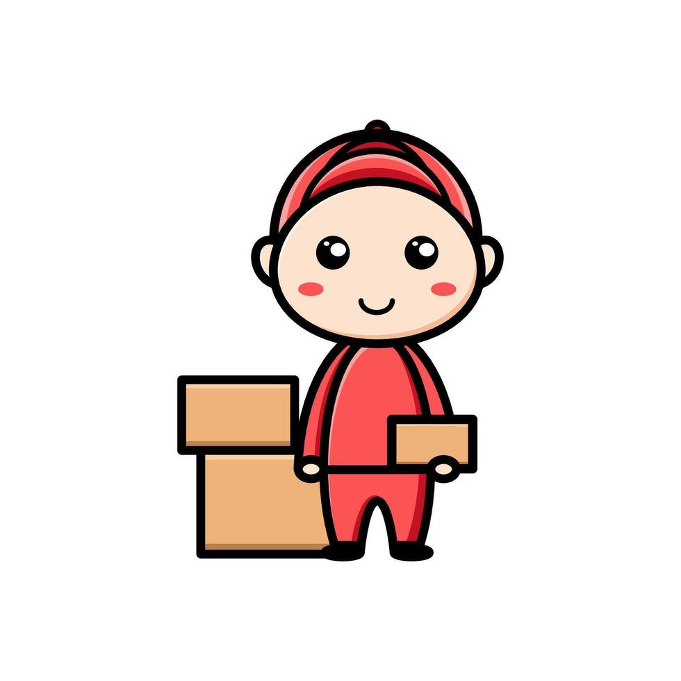 cute package courier character on white background vector