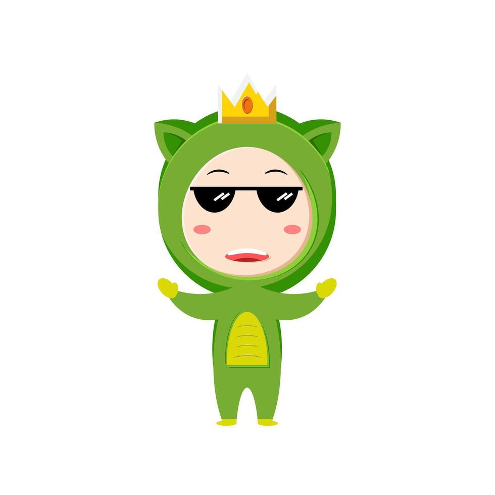 child character wearing a dino costume on a white background vector