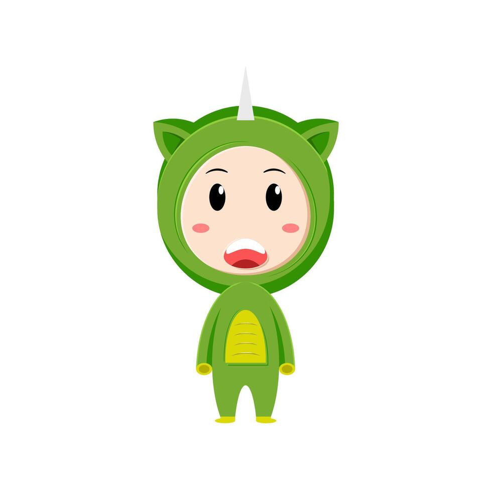 child character wearing a dino costume on a white background vector