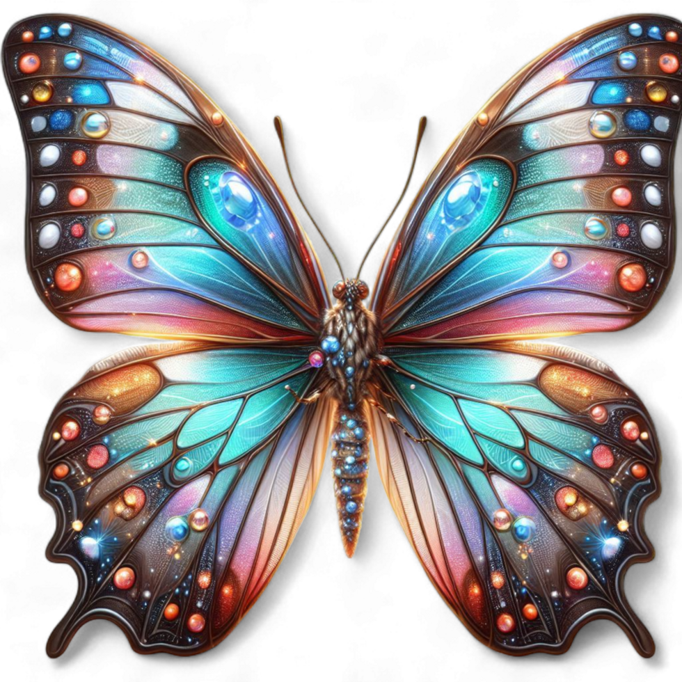 Colorful cartoon butterfly with numerous spots, rendered in 3D on a transparent background Generated Ai png
