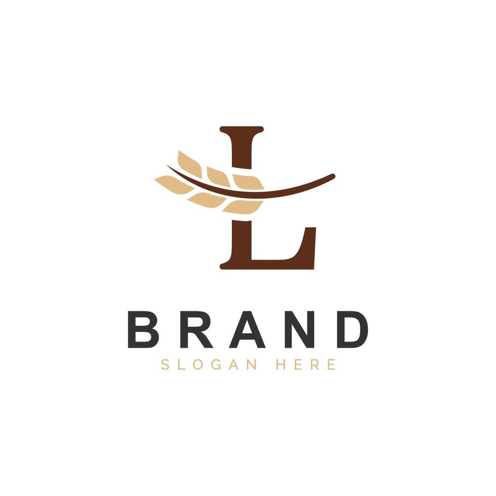 Initial L Letter with Wheat Grain for Bakery, Bread, Logo Design Icon Illustration vector