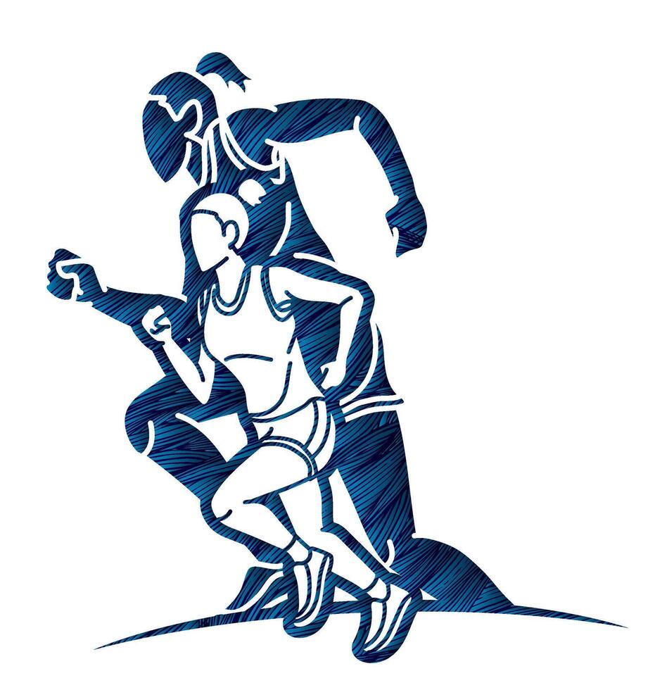 Women Running Marathon Runner Cartoon Sport vector