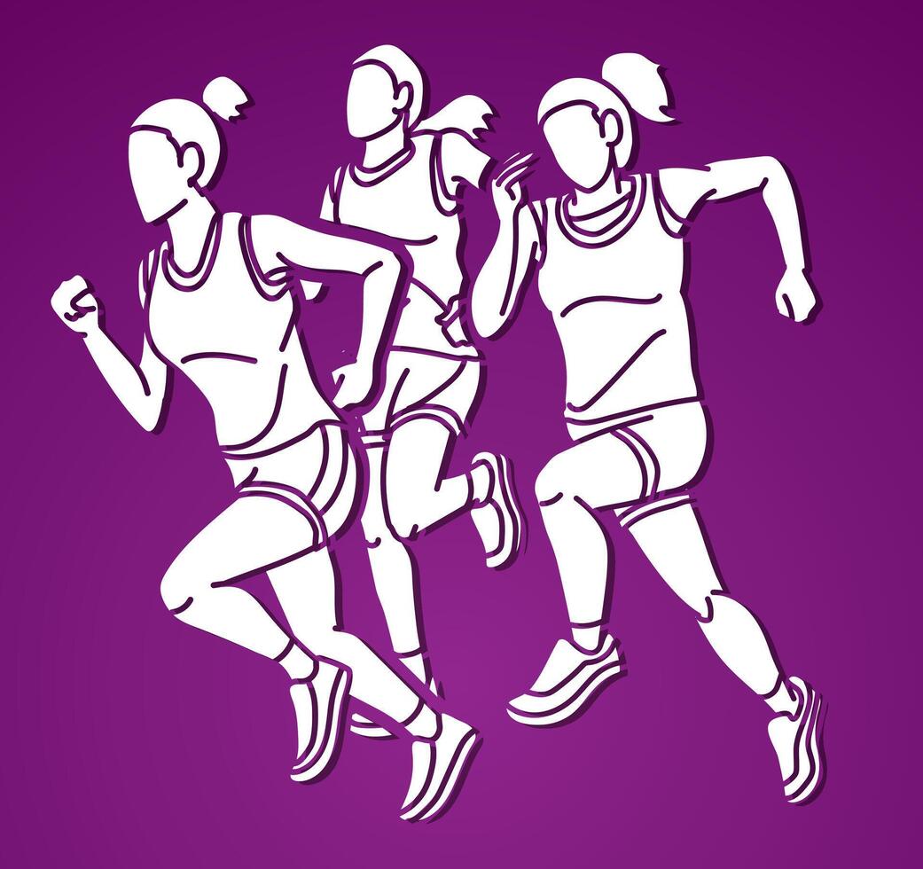 Group of Woman Running Marathon Runner vector