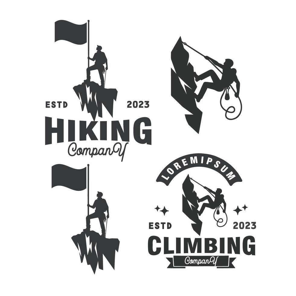 silhouette of climbing hiking outdoor adventure expedition vintage logo graphic template vector