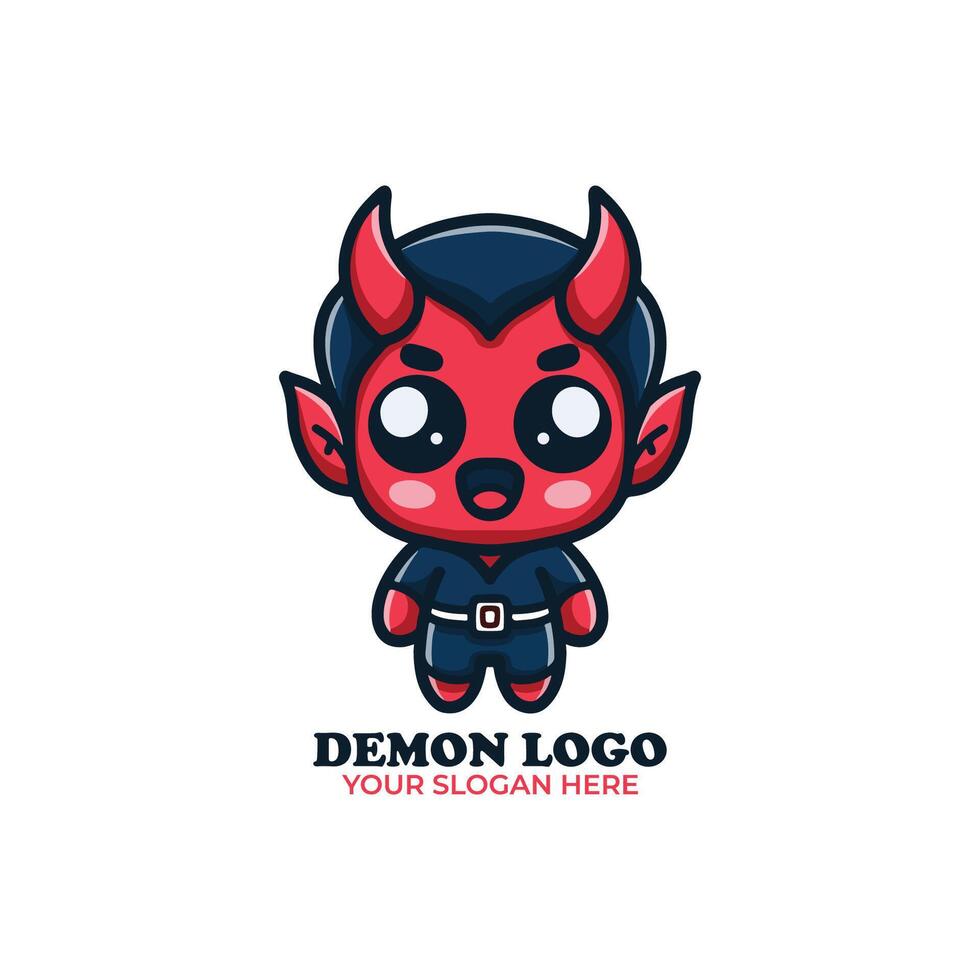 Cute Little Demon Logo Design vector