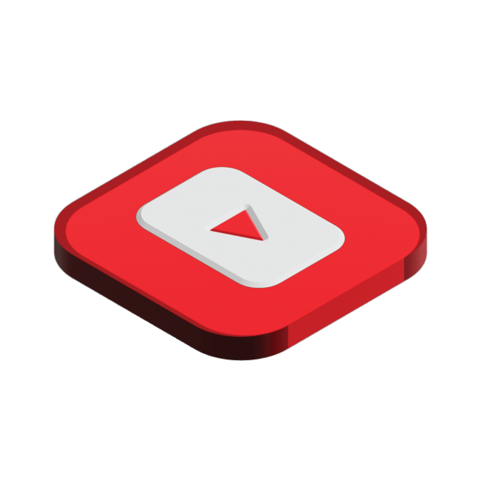 3D youtube logo icon isolated on transparent background png