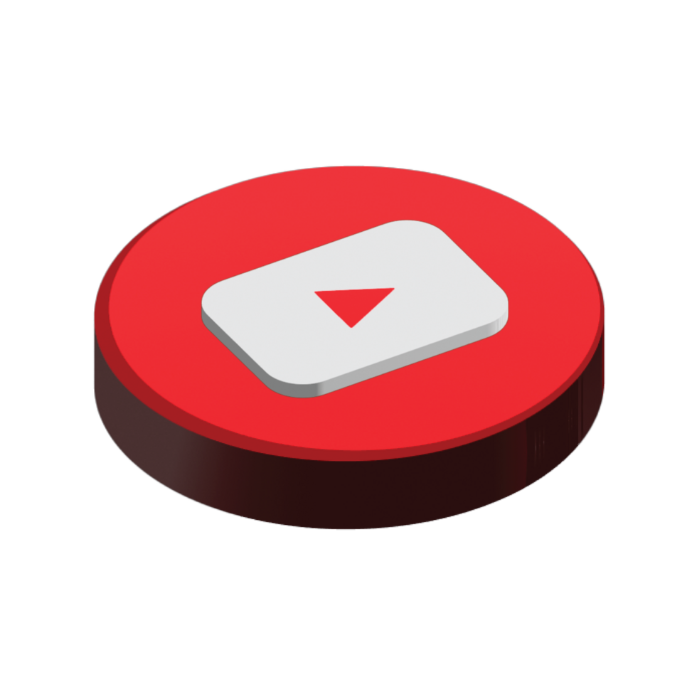 3D youtube logo icon isolated on transparent background png