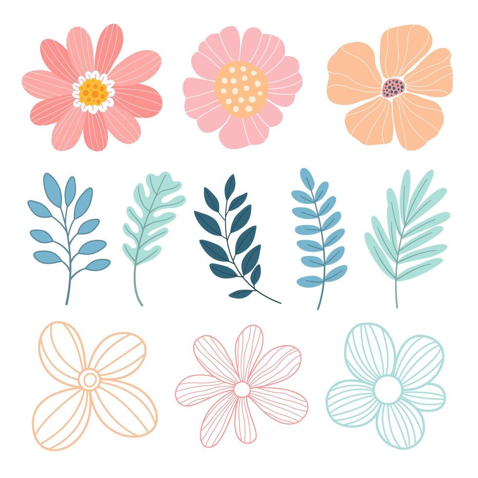 et of flower. Hand drawn decorative elements. vector