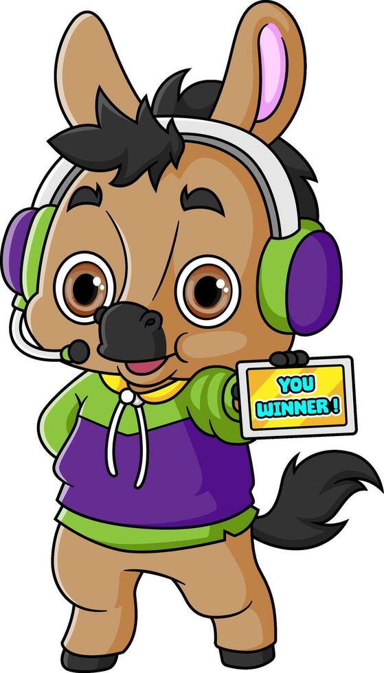 Cute horse Playing Game With Headphone Cartoon vector