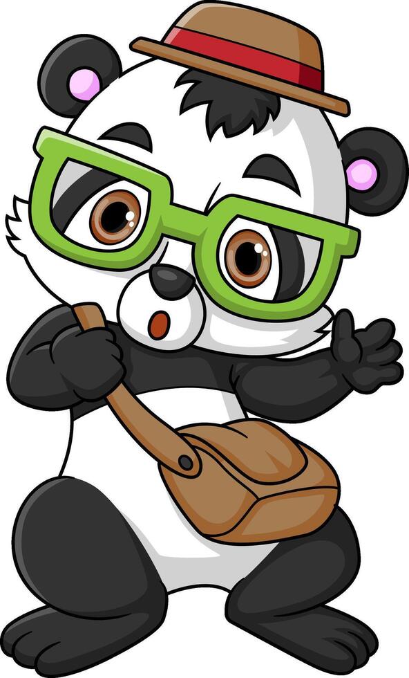 Cute panda on his way to school vector